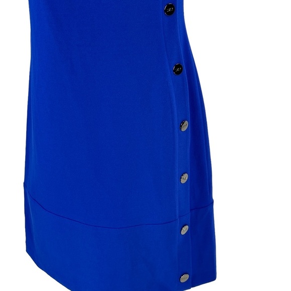 DKNY Sleeveless Round Neck Decorative Side Button Mini Dress - Blue - size 6 - Picture 2 of 10
